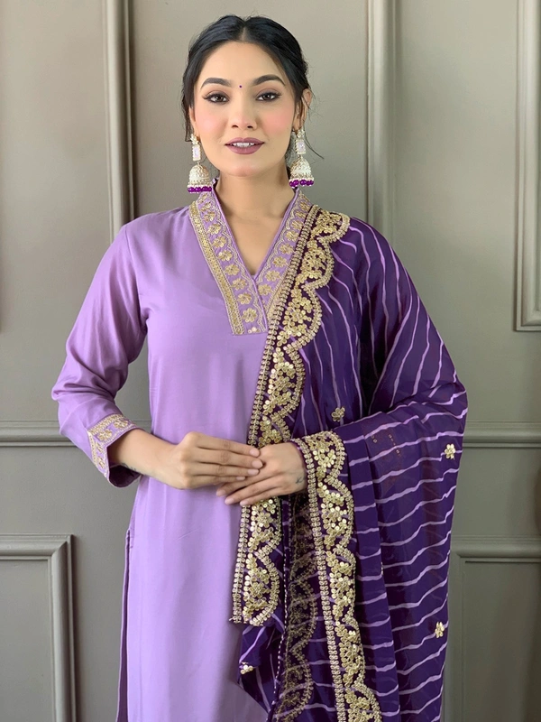 99 Fashion Bazaar Women Embroidered Viscose Silk Blend kurta Pant Dupatta set - Electric Violet, XL
