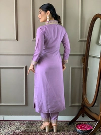 99 Fashion Bazaar Women Embroidered Viscose Silk Blend kurta Pant Dupatta set - Electric Violet, XL