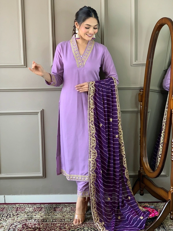 99 Fashion Bazaar Women Embroidered Viscose Silk Blend kurta Pant Dupatta set - Electric Violet, XL