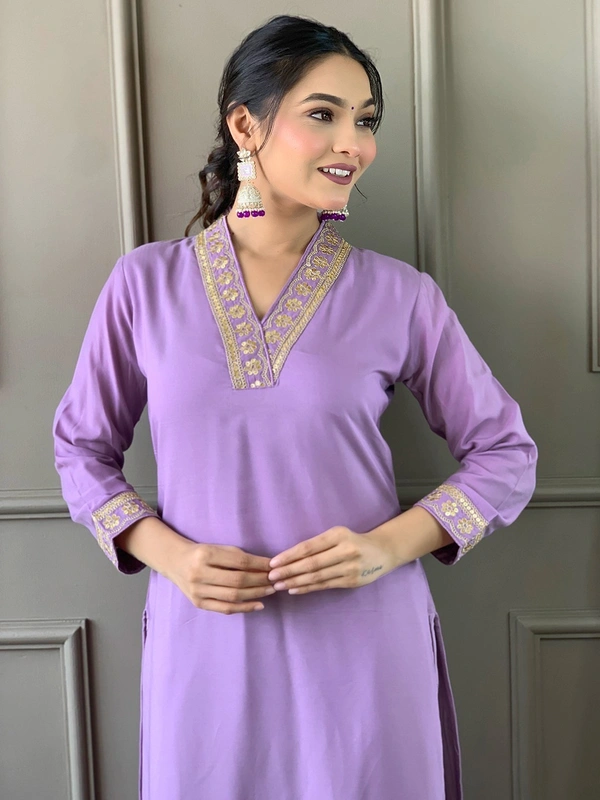 99 Fashion Bazaar Women Embroidered Viscose Silk Blend kurta Pant Dupatta set - Electric Violet, XL