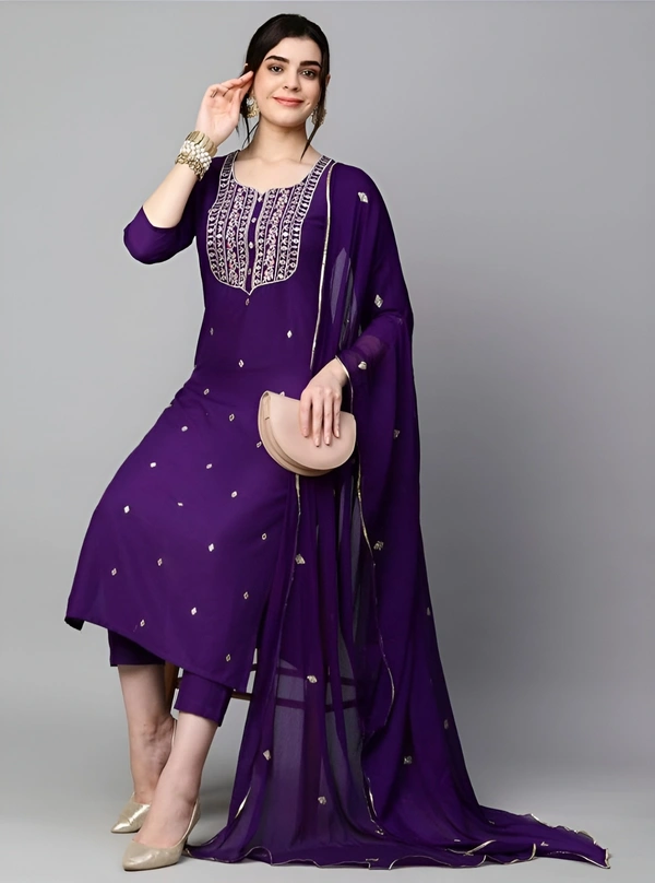 99 Fashion Bazaar Kurta Set with Embroidery with Dupatta in Solid Colors  - Lucky Point, M