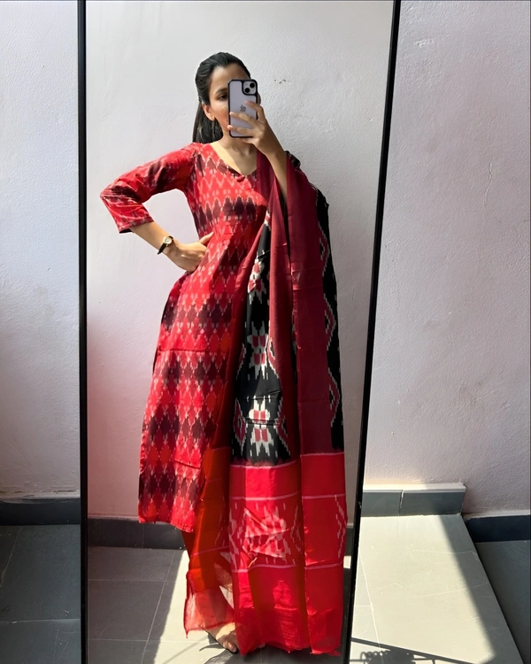 99 Fashion Bazaar Straight Kurti with Dupatta in Pure Cotton Fabric  - Guardsman Red, XL