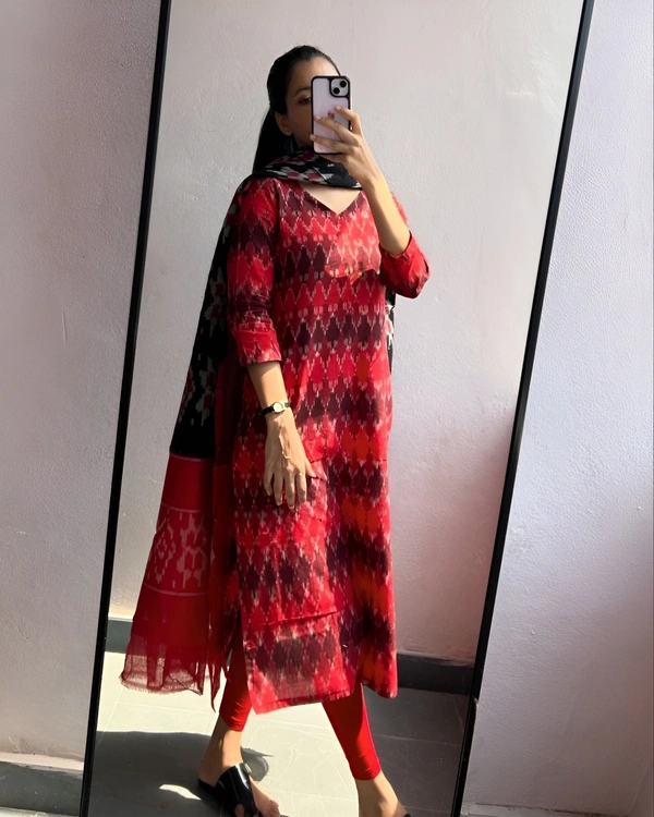 99 Fashion Bazaar Straight Kurti with Dupatta in Pure Cotton Fabric  - Guardsman Red, XL