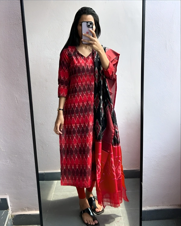 99 Fashion Bazaar Straight Kurti with Dupatta in Pure Cotton Fabric  - Guardsman Red, XL