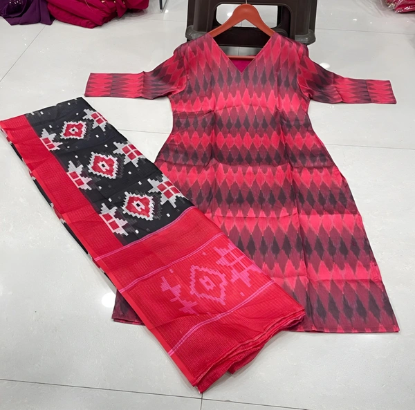 99 Fashion Bazaar Straight Kurti with Dupatta in Pure Cotton Fabric  - Guardsman Red, XL