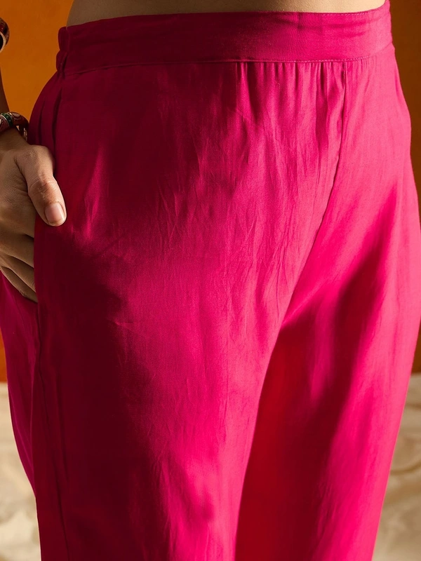 99 Fashion Bazaar Straight Kurti Set in Viscose Chanderi with Embroidery Neck Yoke and Printed Dupatta.  - Bright Red, M