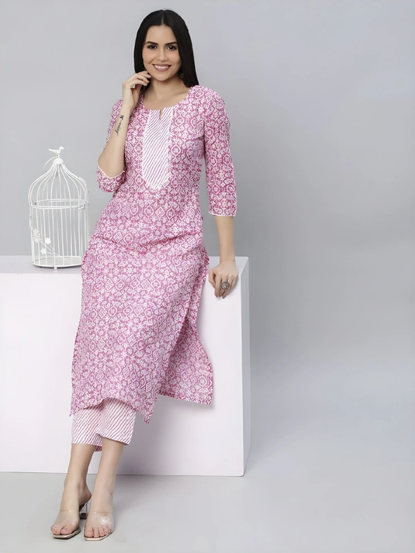 99 Fashion Bazaar Women's Daily Wear Digital Printed Kurti Set - Wild Watermelon, L