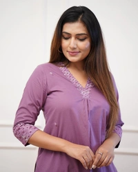 99 Fashion Bazaar Straight Kurti Set in Rayon Slub with Embroidery Neck Yoke.  - London Hue, M