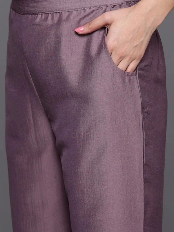 99 Fashion Bazaar Straight Kurti Set in Viscose Chanderi with Embroidery Neck Yoke and Dupatta.  - Old Lavender, XL
