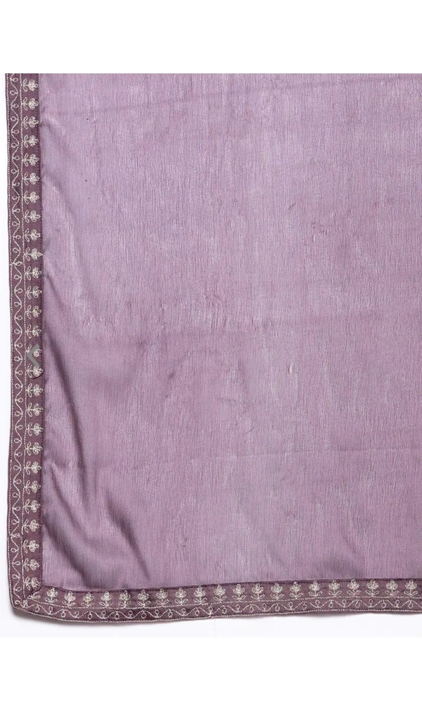 99 Fashion Bazaar Straight Kurti Set in Viscose Chanderi with Embroidery Neck Yoke and Dupatta.  - Old Lavender, S