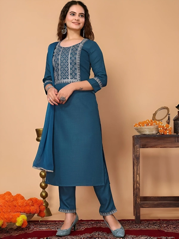 99 Fashion Bazaar  Kurta Set with Dupatta in Pure Soft Cotton Fabric - Ultramarine, L