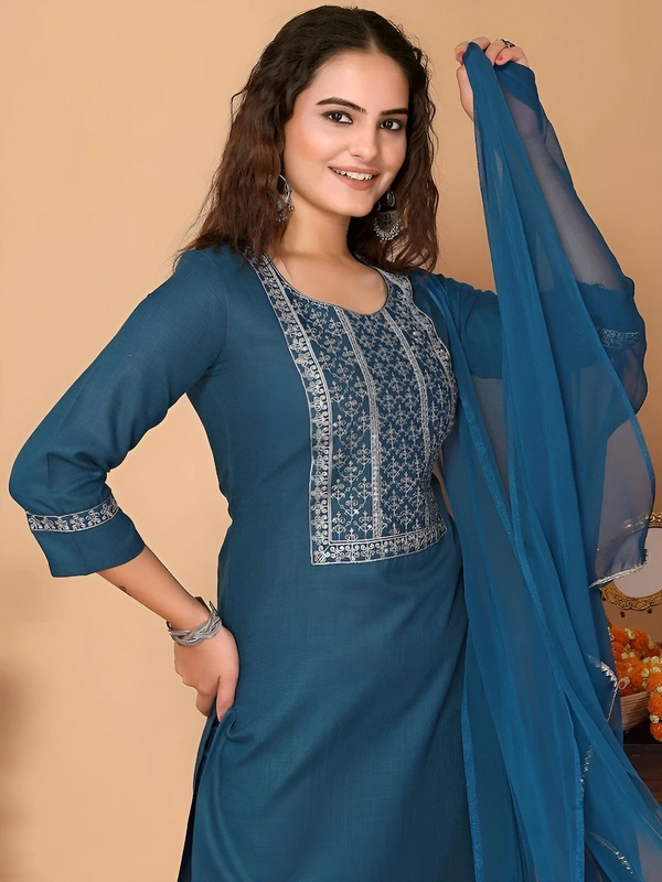 99 Fashion Bazaar  Kurta Set with Dupatta in Pure Soft Cotton Fabric - Ultramarine, L