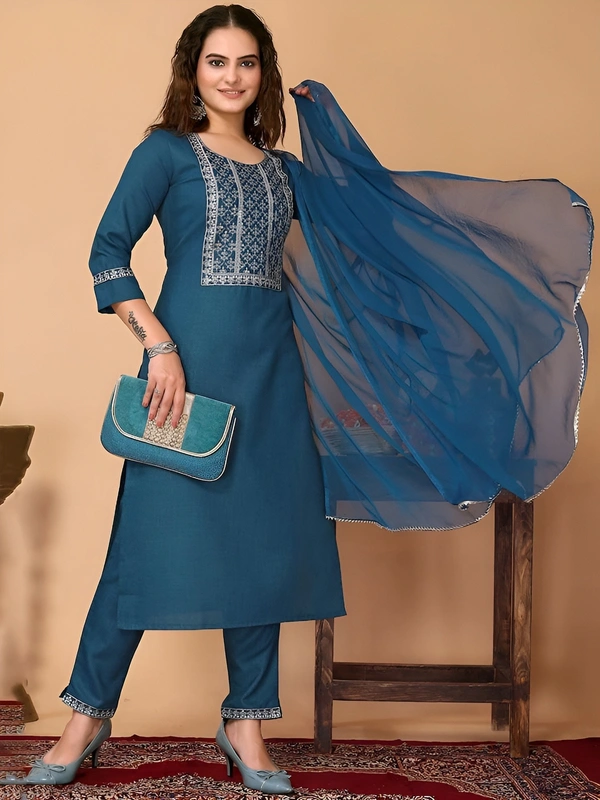 99 Fashion Bazaar  Kurta Set with Dupatta in Pure Soft Cotton Fabric - Ultramarine, XL