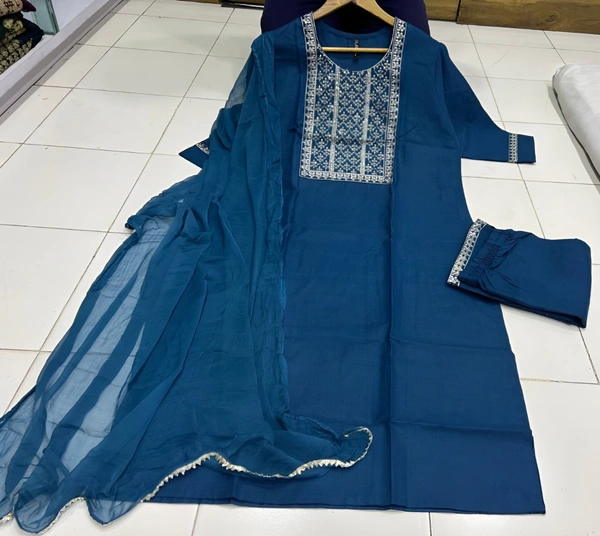 99 Fashion Bazaar  Kurta Set with Dupatta in Pure Soft Cotton Fabric - Ultramarine, L