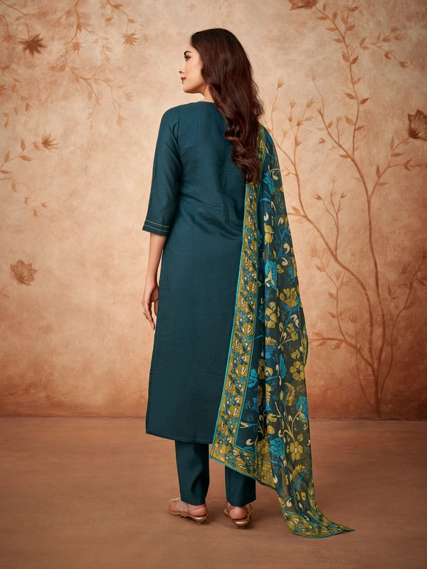 99 Fashion Bazaar Kurti Set with Dupatta in Viscose Chanderi Fabric with Embroidery.  - Genoa, L