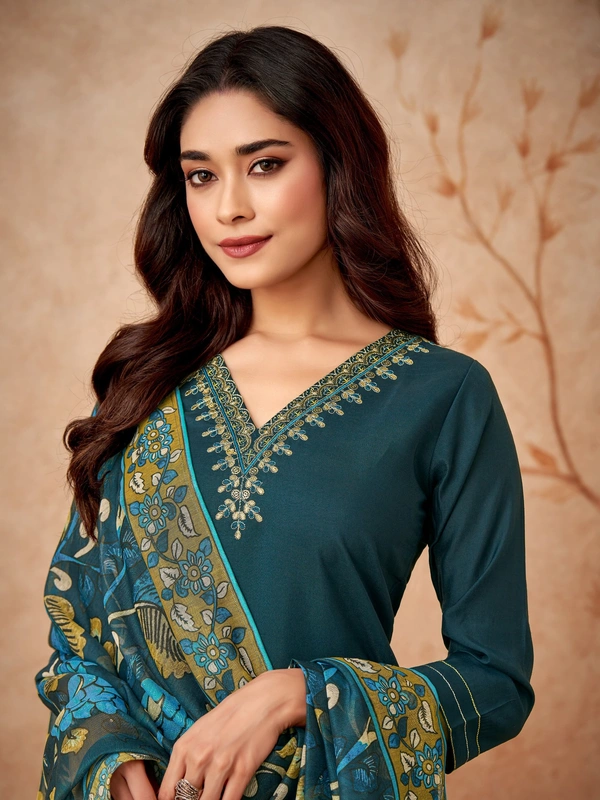 99 Fashion Bazaar Kurti Set with Dupatta in Viscose Chanderi Fabric with Embroidery.  - Genoa, L