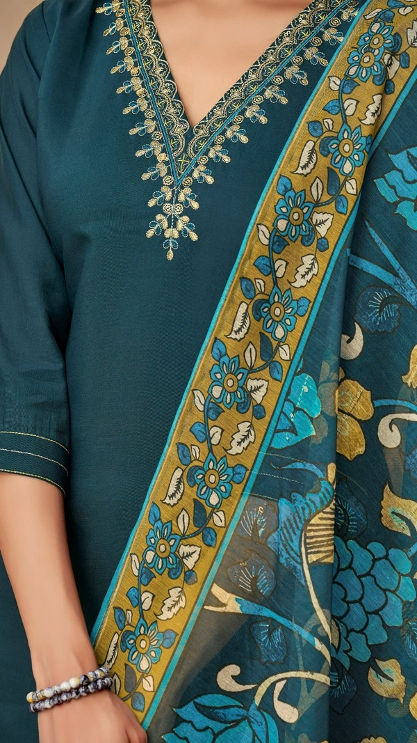 99 Fashion Bazaar Kurti Set with Dupatta in Viscose Chanderi Fabric with Embroidery.  - Genoa, L