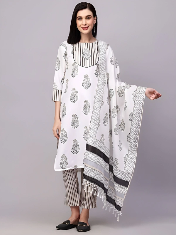 99 Fashion Bazaar  Kurta Set with Dupatta in Pure Soft Cotton Fabric  - Mercury, L