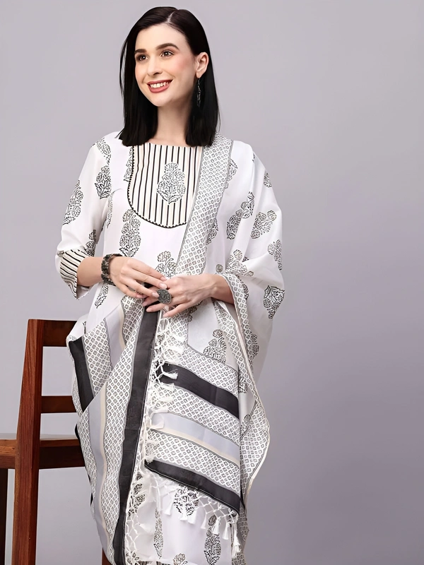 99 Fashion Bazaar  Kurta Set with Dupatta in Pure Soft Cotton Fabric  - Mercury, L
