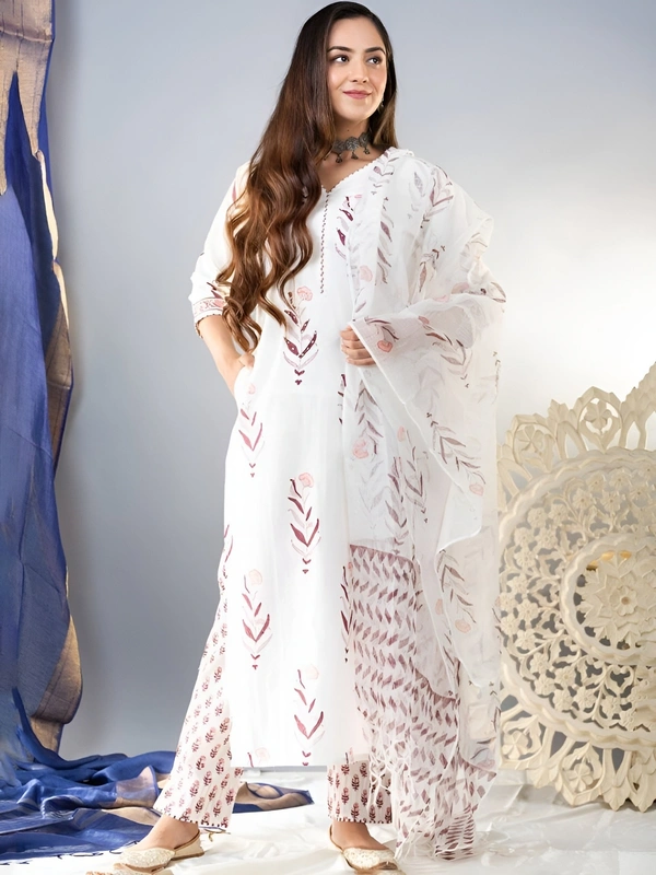 99 Fashion Bazaar  Kurta Set with Dupatta in Pure Soft Cotton Fabric  - White, L