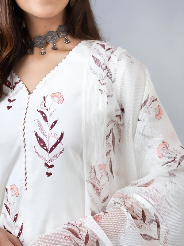 99 Fashion Bazaar  Kurta Set with Dupatta in Pure Soft Cotton Fabric  - White, L