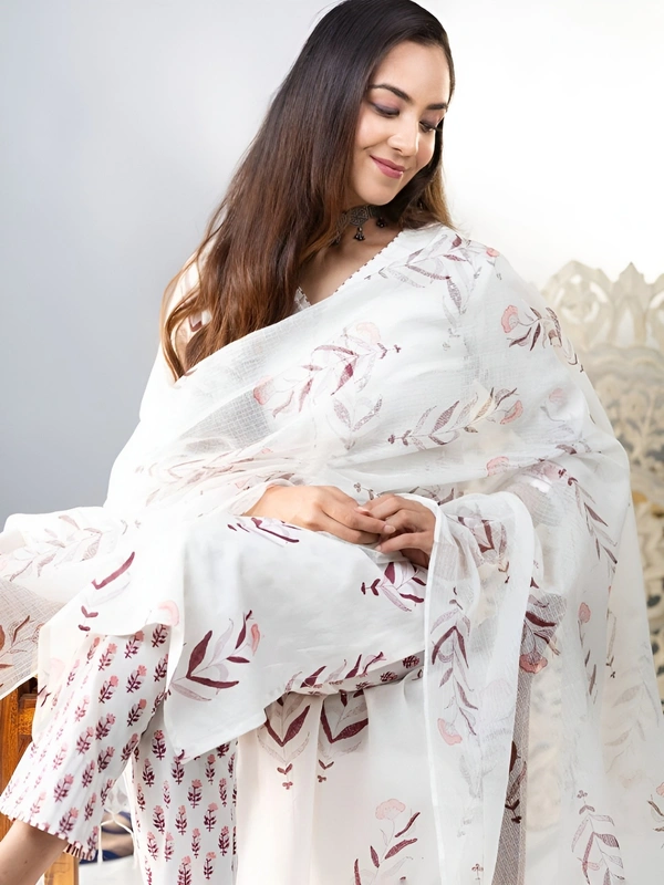 99 Fashion Bazaar  Kurta Set with Dupatta in Pure Soft Cotton Fabric  - White, XL