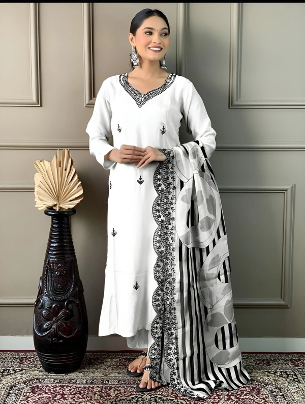 99 Fashion Bazaar  Kurti Set with Dupatta in Cotton Blend Fabric - White, XXL