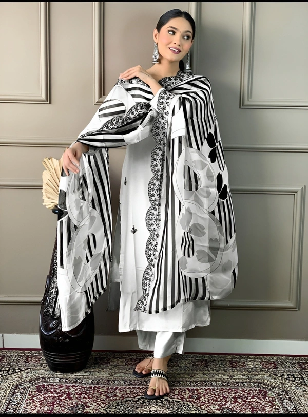 99 Fashion Bazaar  Kurti Set with Dupatta in Cotton Blend Fabric - White, XXL
