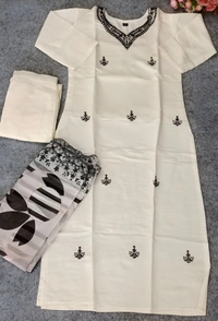 99 Fashion Bazaar  Kurti Set with Dupatta in Cotton Blend Fabric - White, XXL