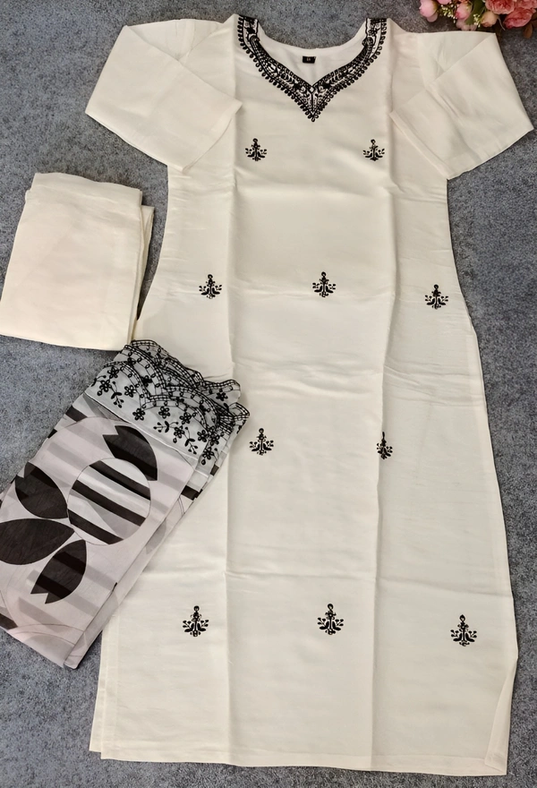 99 Fashion Bazaar  Kurti Set with Dupatta in Cotton Blend Fabric - White, XXL
