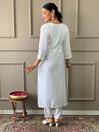 99 Fashion Bazaar Straight Kurti Set in Viscose Chanderi with Embroidery Neck Yoke and Printed Dupatta.  - White, XXL