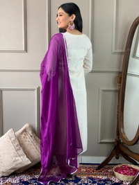 99 Fashion Bazaar Emborierded Kurti Set in Rayon with Embroidery Neck Yoke and Dupatta.  - White, L