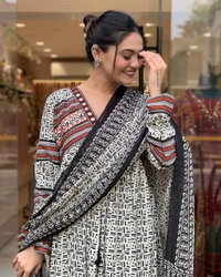99 Fashion Bazaar Gown Set with Dupatta in Pure Cotton - White, L