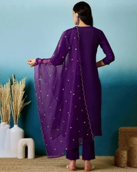 99 Fashion Bazaar Straight Kurti Set in Viscose Chanderi with Embroidery Neck Yoke and Dupatta. - Loulou, XXL