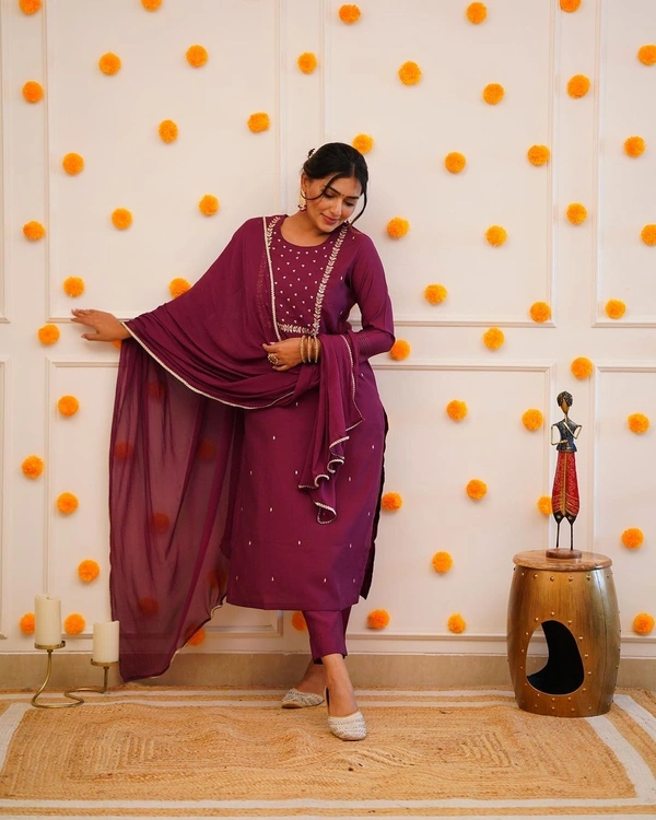 99 Fashion Bazaar Straight Kurti Set in Rayon Slub with Embroidery Neck Yoke and Dupatta.  - Falu Red, XL