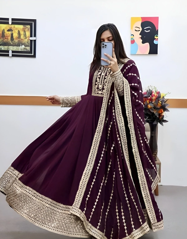 99 Fashion Bazaar Embroidery Ethnic Gown Dress for Women's   - Clairvoyant, L