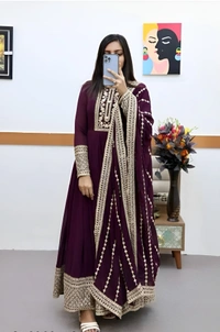 99 Fashion Bazaar Embroidery Ethnic Gown Dress for Women's   - Clairvoyant, L