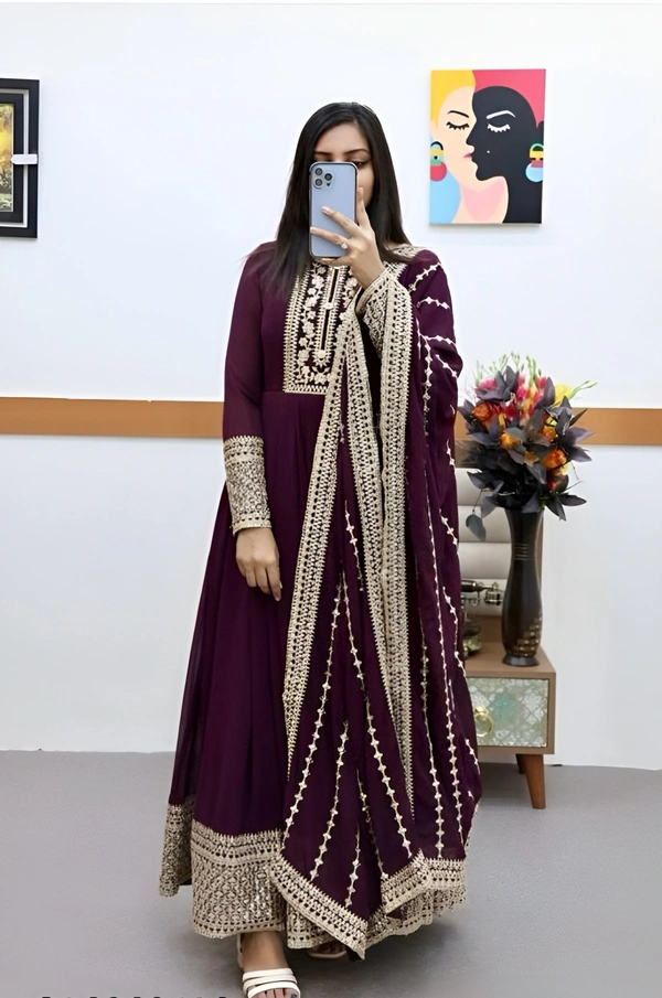 99 Fashion Bazaar Embroidery Ethnic Gown Dress for Women's   - Clairvoyant, L