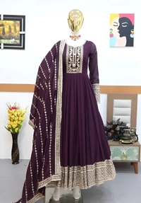 99 Fashion Bazaar Embroidery Ethnic Gown Dress for Women's   - Clairvoyant, L