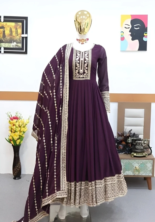 99 Fashion Bazaar Embroidery Ethnic Gown Dress for Women's   - Clairvoyant, L