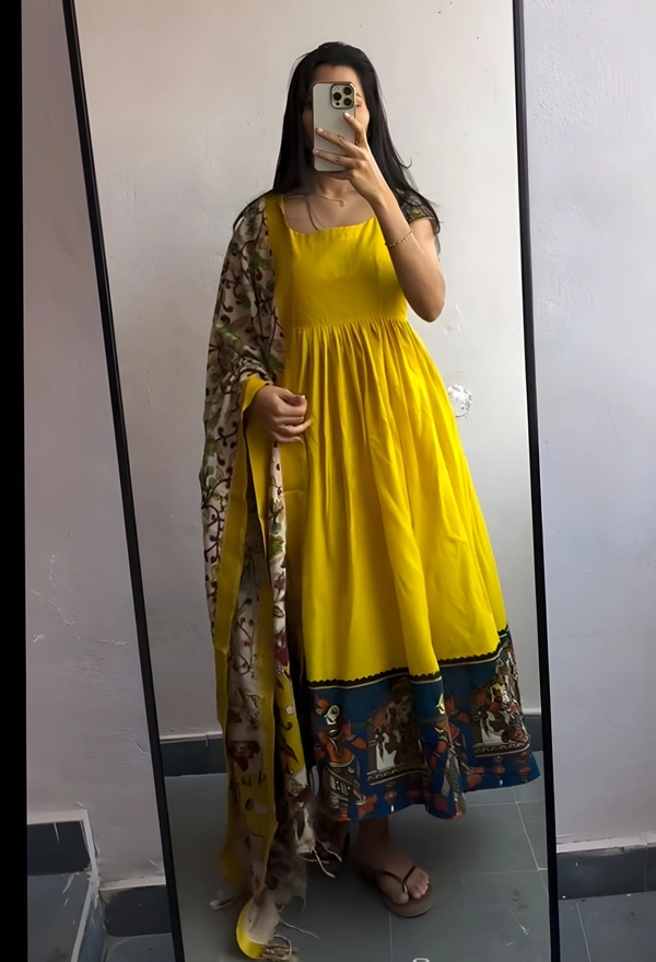 99 Fashion Bazaar Gown Set with Dupatta in Pure Cotton - Key Lime Pie, XXL