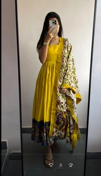 99 Fashion Bazaar Gown Set with Dupatta in Pure Cotton - Key Lime Pie, XXL