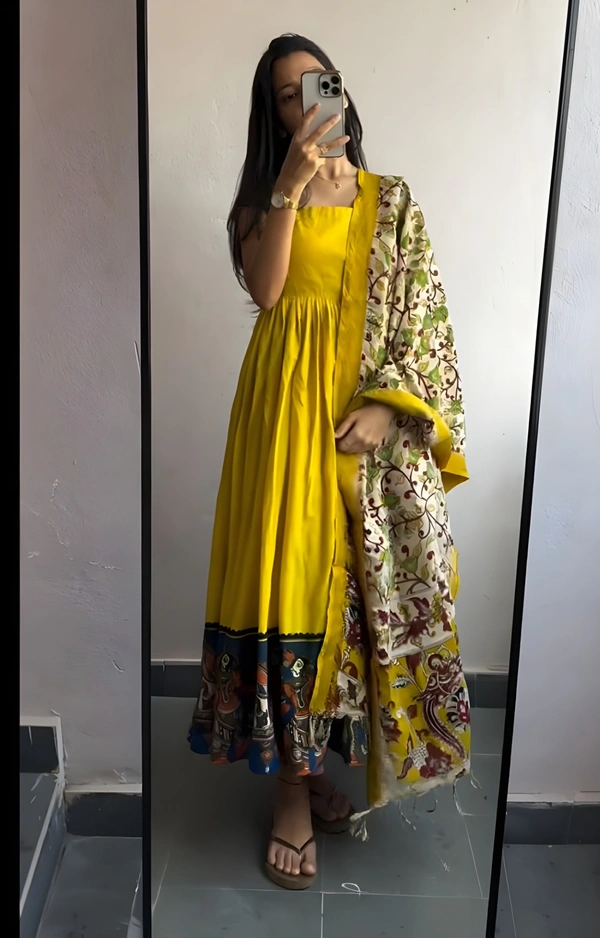 99 Fashion Bazaar Gown Set with Dupatta in Pure Cotton - Key Lime Pie, XXL