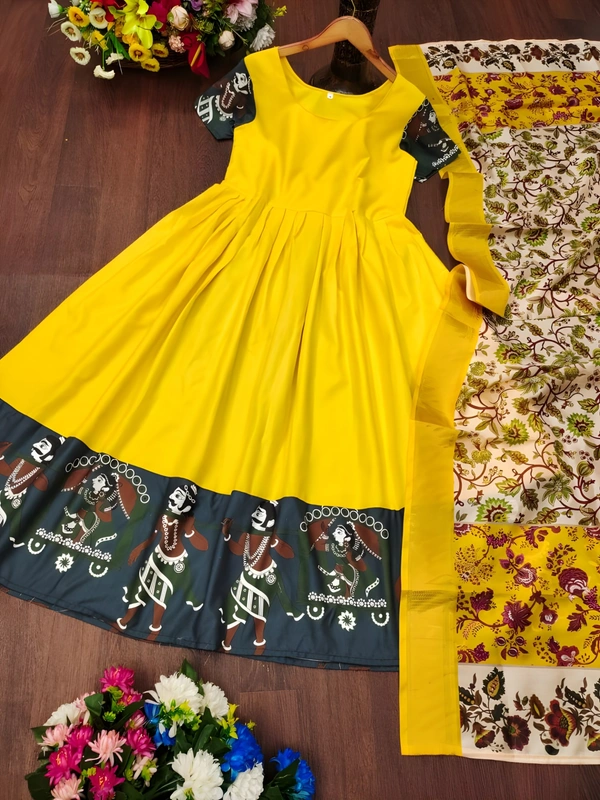 99 Fashion Bazaar Gown Set with Dupatta in Pure Cotton - Key Lime Pie, XXL