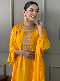 99 Fashion Bazaar Kurti Set with Dupatta Embroidery and Details In Viscose Chanderi Fabric and Dupatta - Barberry, XXL
