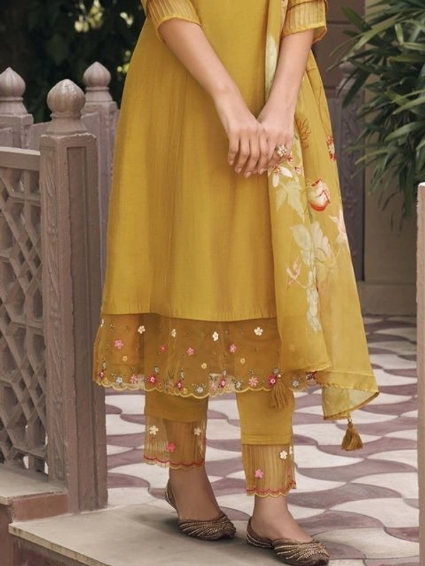 99 Fashion Bazaar Straight Kurti Set in Maslin with Embroidery Neck Yoke and Printed Dupatta.  - Earls Green, XXL