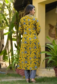 99 Fashion Bazaar Mustard Chanderi Suite Set In Printed With Dupatta - Pear, S
