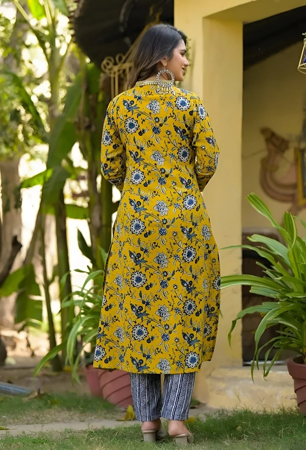99 Fashion Bazaar Mustard Chanderi Suite Set In Printed With Dupatta - Pear, S