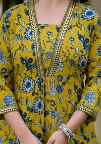 99 Fashion Bazaar Mustard Chanderi Suite Set In Printed With Dupatta - Pear, M
