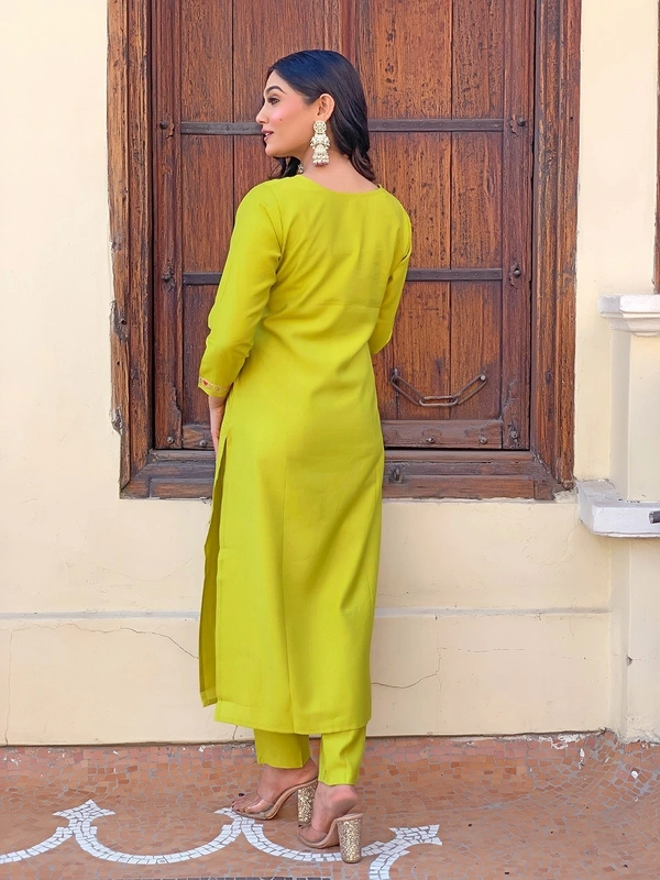 99 Fashion Bazaar Yellow Embroidered Rayon Kurti Set with Printed Dupatta  - Canary, M